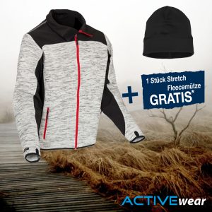 Strick-Softshell Jacke IMST + Stretch-Fleecemütze schwarz