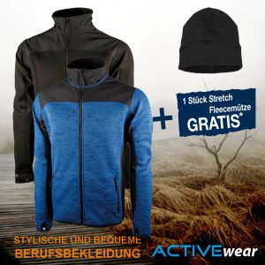 Strick-Softshell Jacke IMST + Stretch-Fleecemütze schwarz