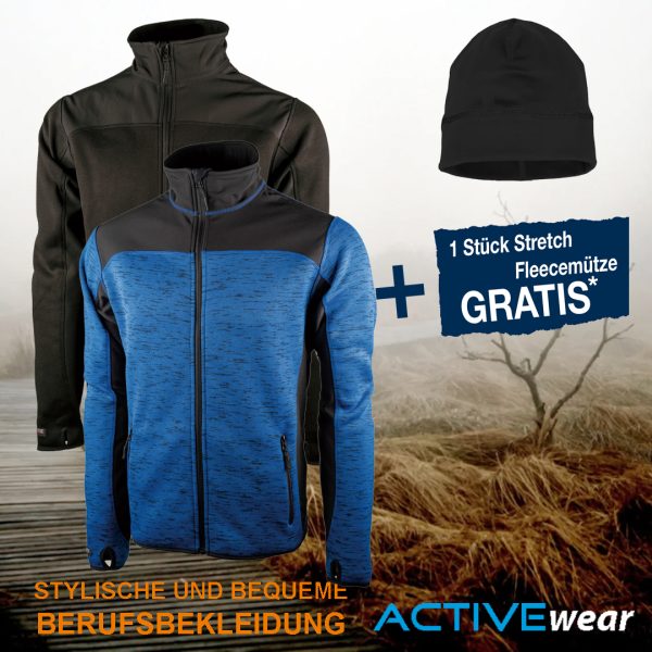 Strick-Softshell Jacke IMST + Stretch-Fleecemütze schwarz