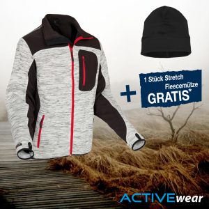 Strick-Softshell Jacke IMST mit Brusttasche + Stretch-Fleecemütze schwarz