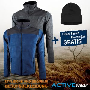 Fleece-Softshell Jacke MONTREAL + Stretch-Fleecemütze schwarz