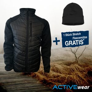 HYBRIDJACKE Salzburg schwarz/graphit + Stretch-Fleecemütze schwarz