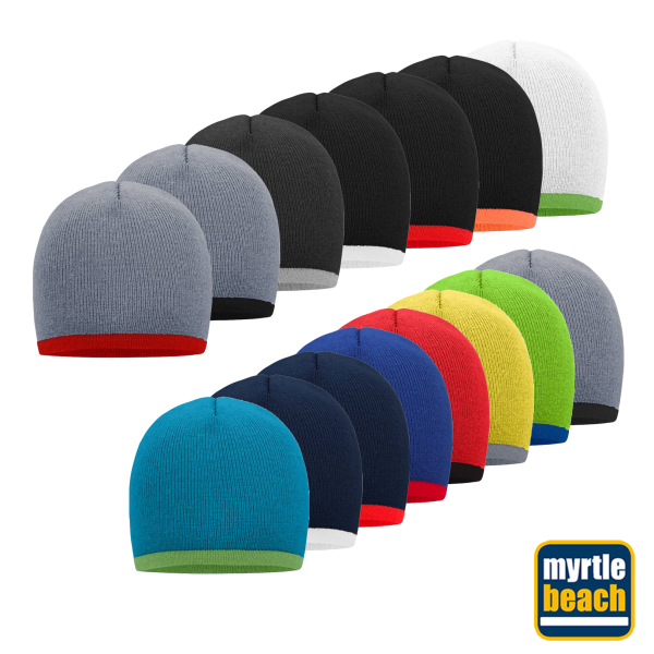 Strick Beanie mit Kontraststreifen