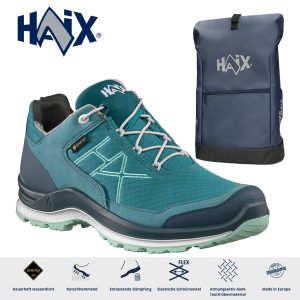 Haix® Damen Black Eagle Adventure 3.0 GTX Ws low teal-mint + Rucksack