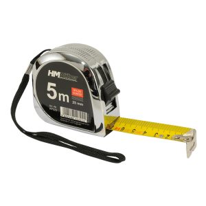 Rollmeter „Chrom“ 5 m | Maßband 25 mm | Stahlband mit Nylon-Beschichtung