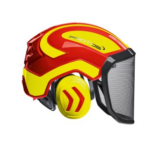 PROTOS Forest Schutzhelm | Forsthelm mit Visier & Gehörschutz | rot/gelb