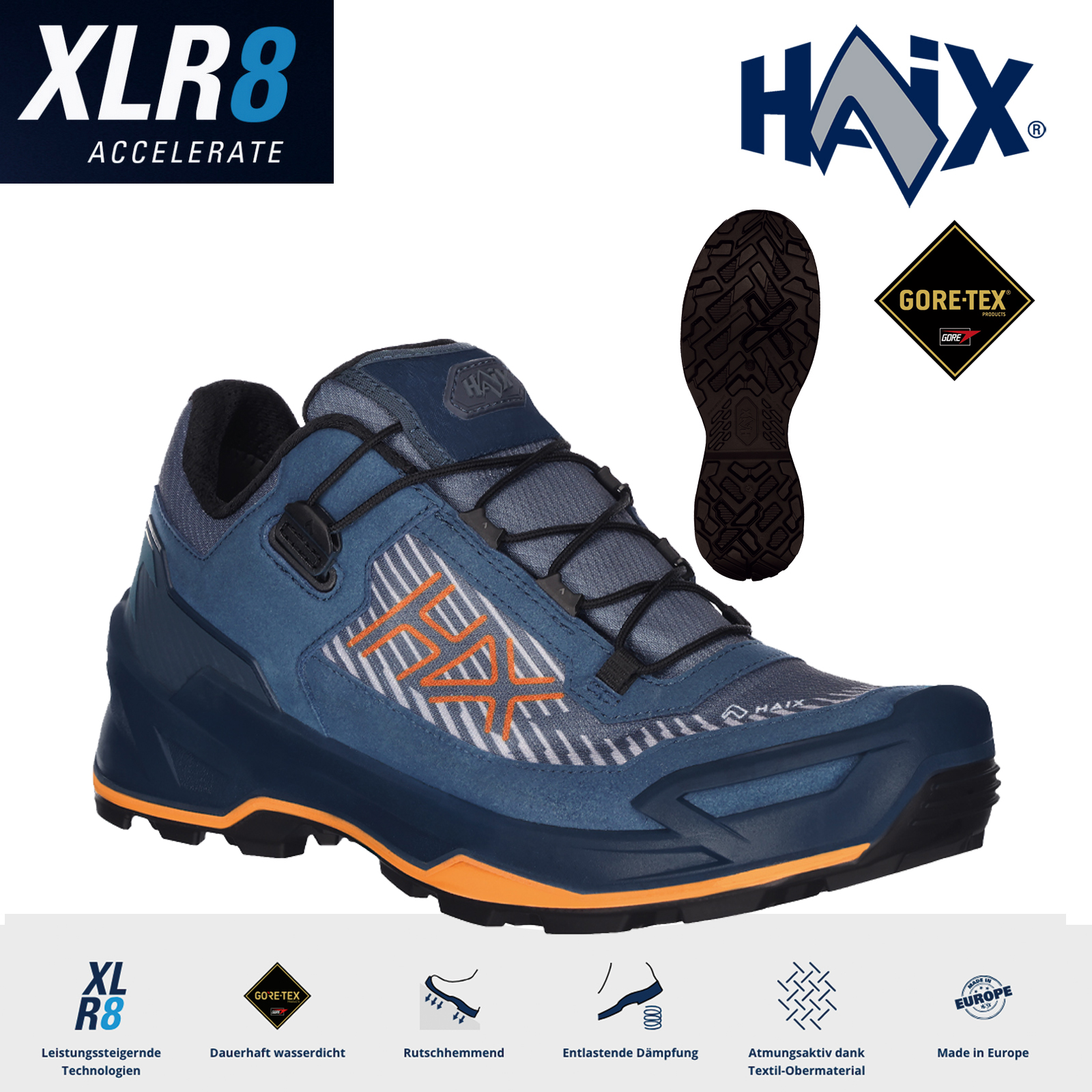 HAIX Black Eagle EVO Adventure GTX Low Blau/Orange | + Haix Miniball – Bild 2